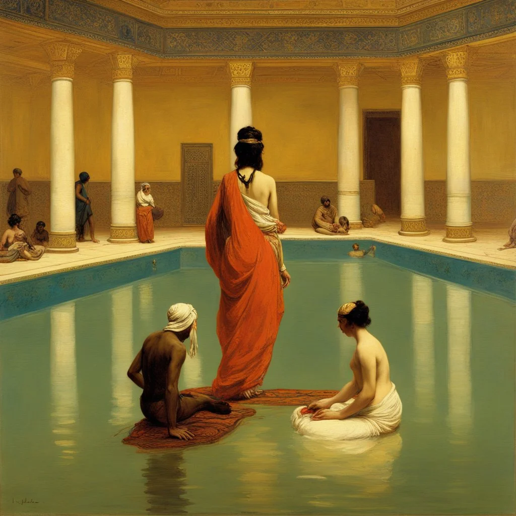 Jean-Leon Gerome: Pool in Harem (1875) Canvas Gallery Wrapped or Framed Giclee Wall Art Print (D6050)