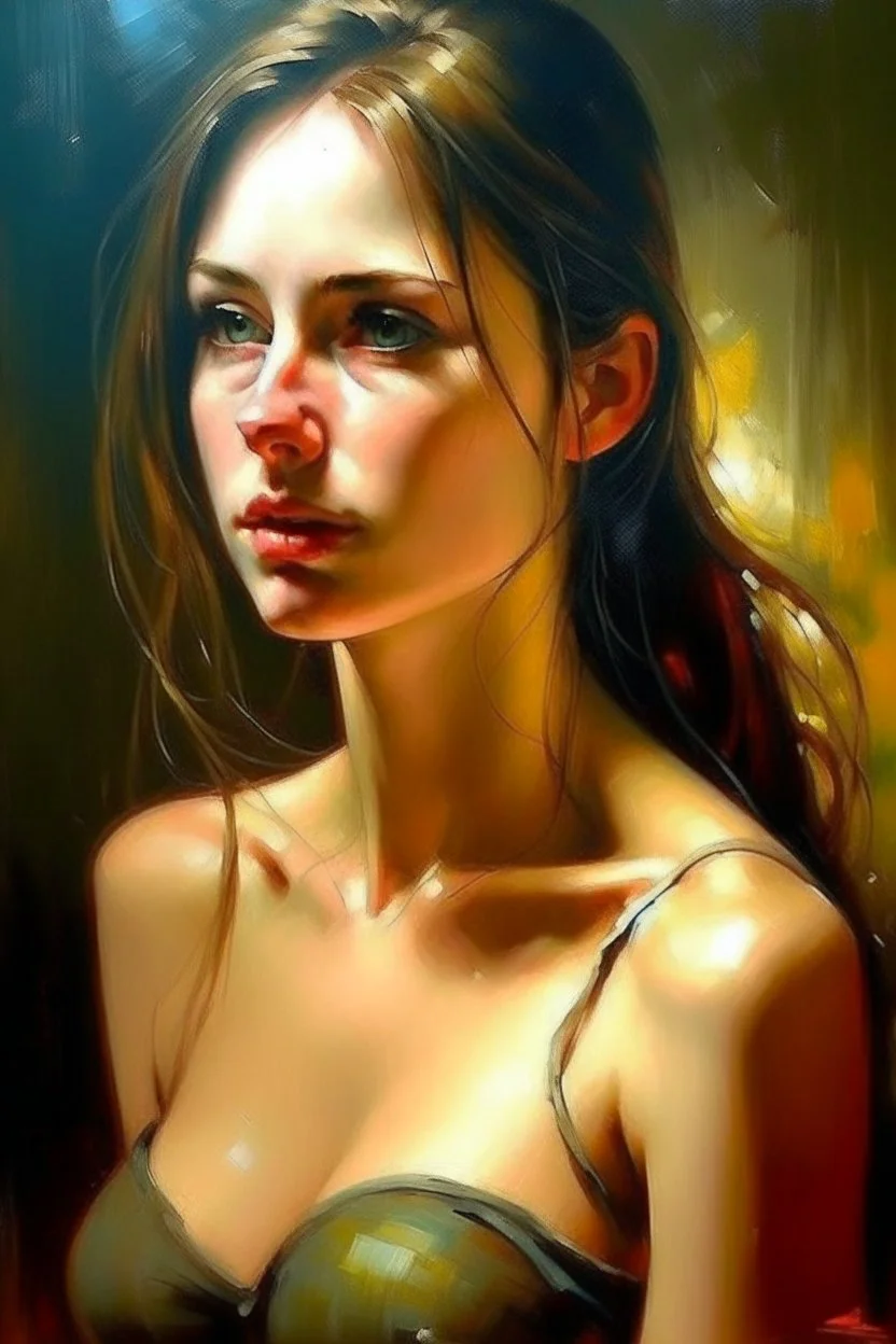 Oil painting breast girl