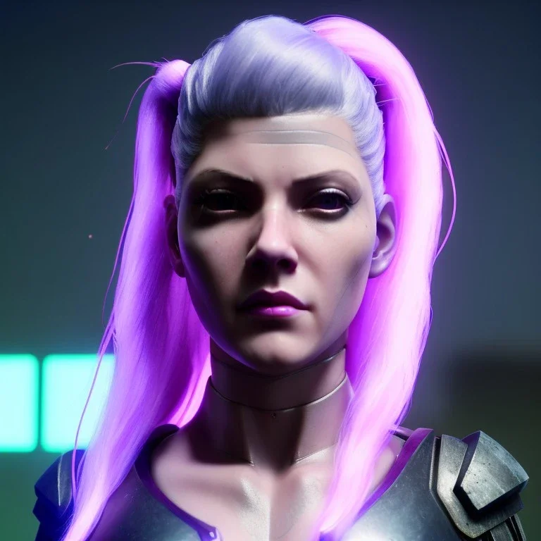 Actress, young Katheryn Winnick, android woman, glow eyes, glow circuits in face, glow painted face, shaved hair, ghost in the shell, samurai coat, katana, elastic bodysuit, cyber punk, neon ambient, army, bamboo, blood, portrait, gradient background, unreal engine 5, soft color, 16 bit, god lights, ray tracing, RTX, lumen lighting, ultra deatail, volumetric lighting, 3d, finely drawn, hd.