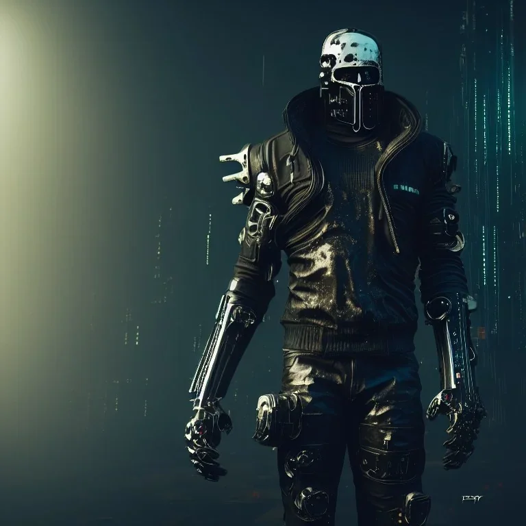 badass wearing a broken mask, black metal armor, futuristic suit, imperious, 8k resolution concept art, cyberpunk 2077