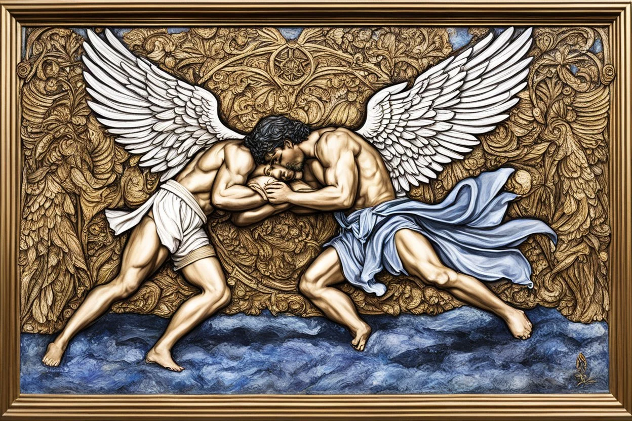 Jacob wrestling with angel triptych series