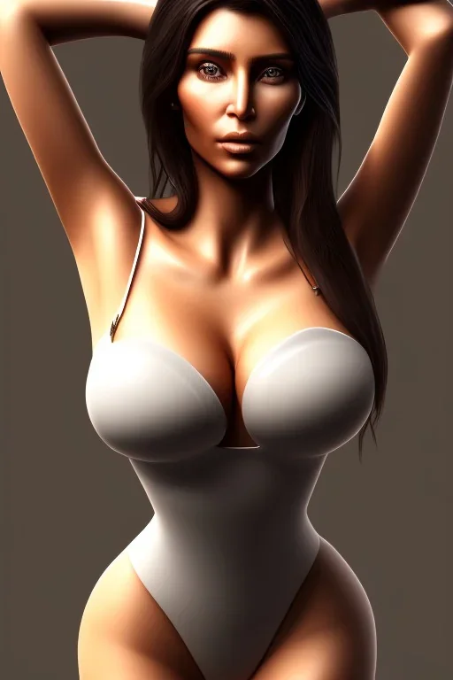 full body, Kim Kardashian, identify face, animal skin clothing , big busty , dirty face, pintura, ,details,texture,8k quality