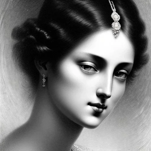 stunning beautiful young woman , Gustave Doré black and white illustration, perfect eyes, beautiful face