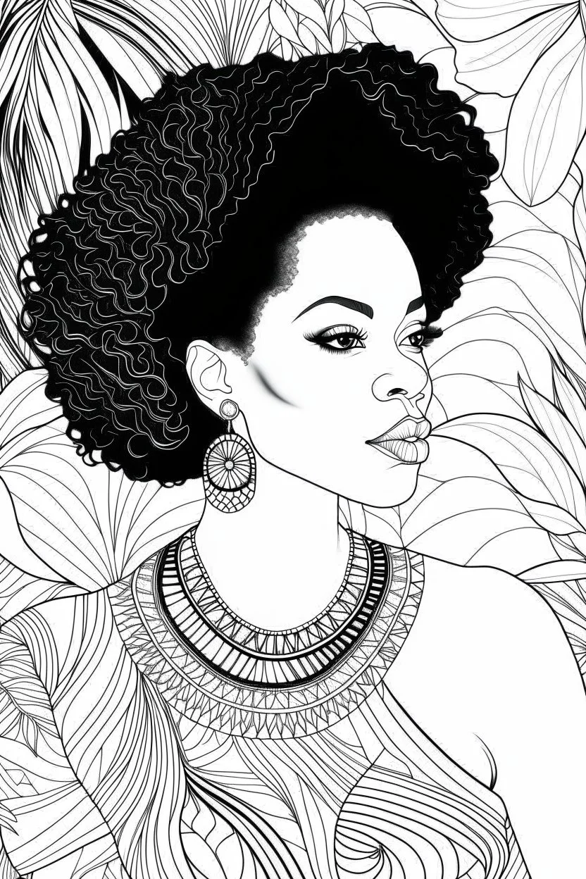 Design coloring page featuring a confidente and beautiful black curvy woman