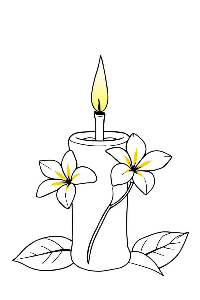 outline art for square Heart Candle Plumeria coloring page for kids, classic manga style, anime style, realistic modern cartoon style, white background, sketch style, only use outline, clean line art, no shadows, clear and well outlined
