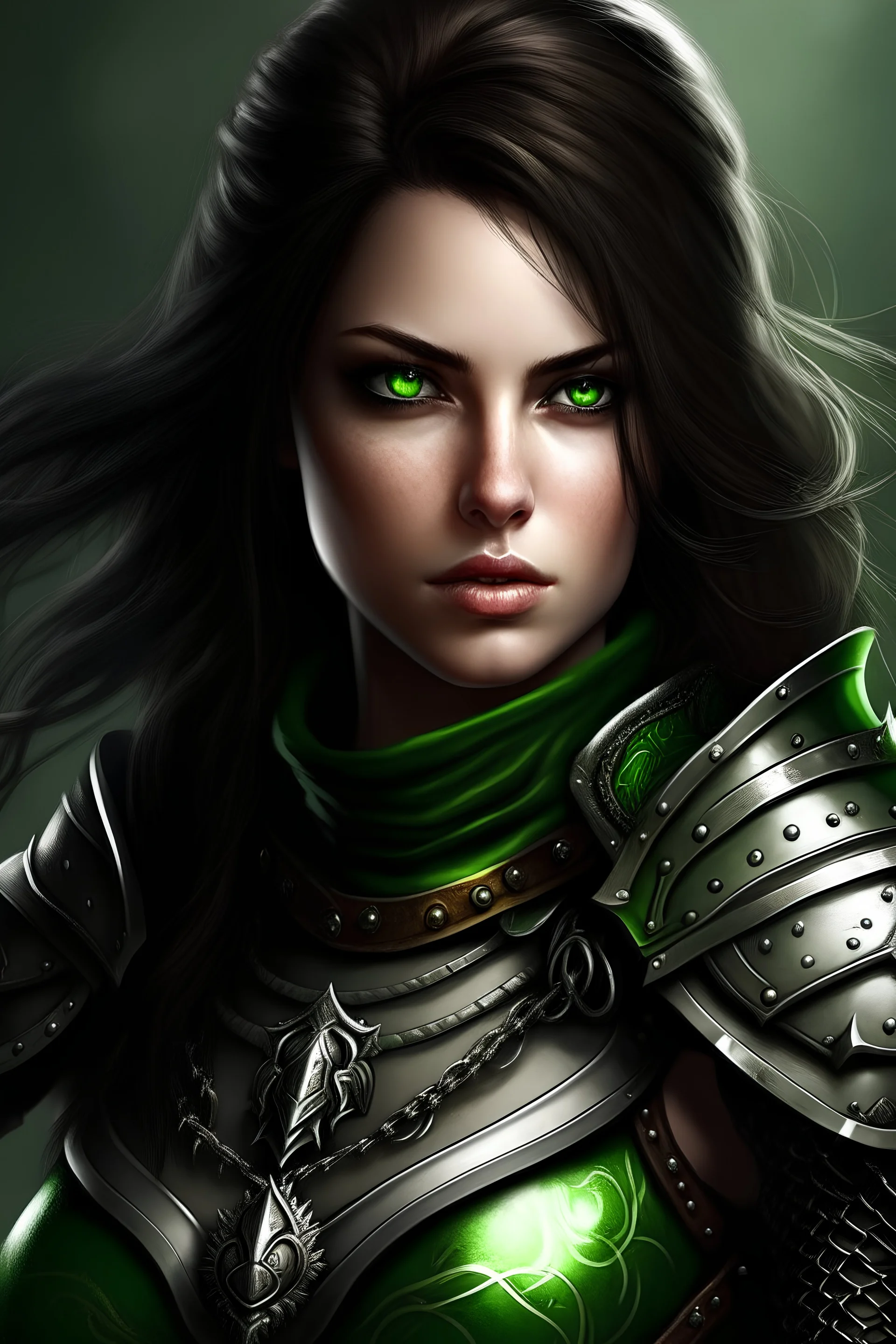 Hot Brunette Knight Lady with green eyes and spiked armour