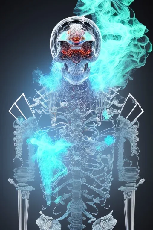 Futuristic Neon crystal skeleton samurai smoke glass fire water