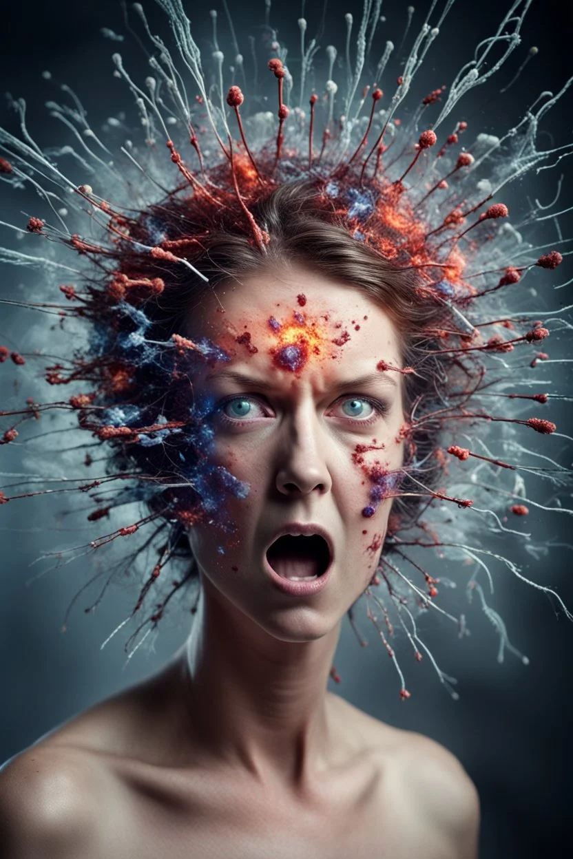 <lora:T-Virus:1.0> My head explodes. I have a headache. HD photography, thought explosion