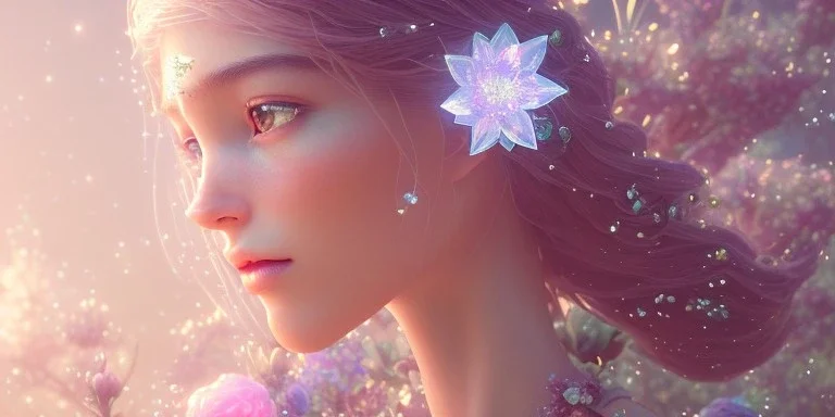 crystal subtle flower in a galactic ambiance beautiful fairy, transparent, delicate colors, in the foreground, full of details, smooth，soft light atmosphere, light effect，vaporwave colorful, concept art, smooth, extremely sharp detail, finely tuned detail, ultra high definition, 8 k, unreal engine 5, ultra sharp focus