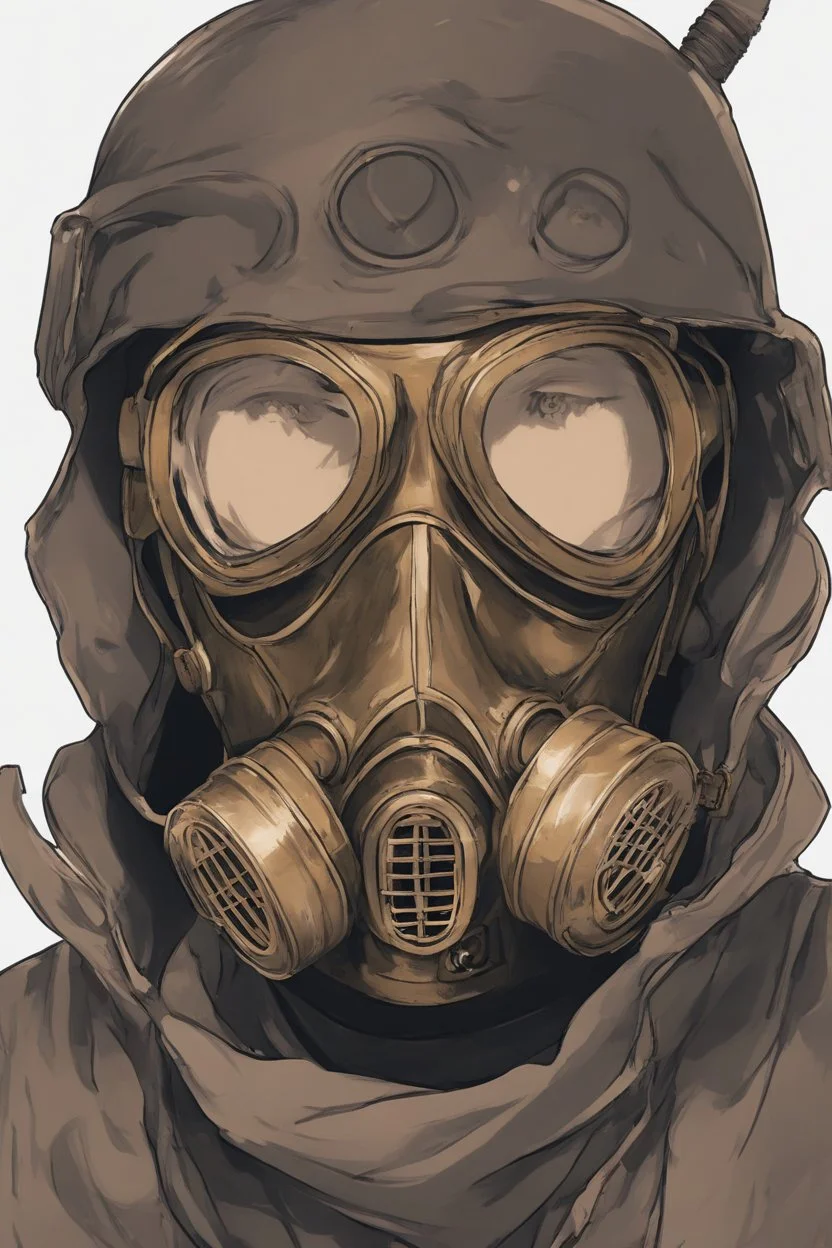 A portrait of a warrior, a bronze metal gas mask, an anime