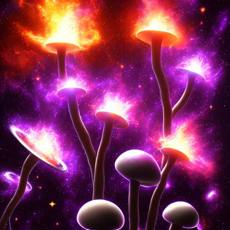 metal MUSHROOMs stars galaxy SPACE lANDSCAPE BURNING IN PURPLE FLAMES