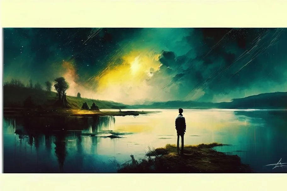 epic, cosmos, persons, big epic lake, planet, vegetation, movie poster hd, lesser ury painting