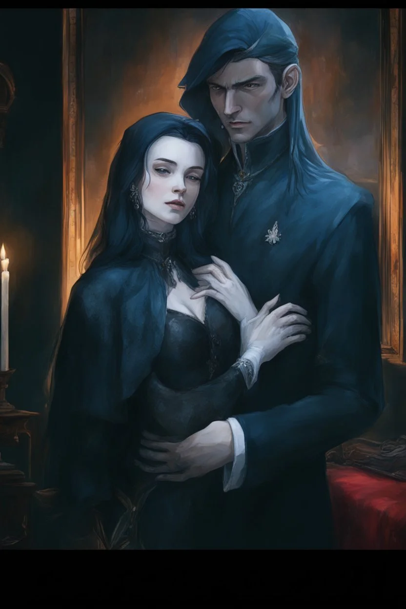 Strahd Von Zarovich and his wife Selene. Both wearing crowns.