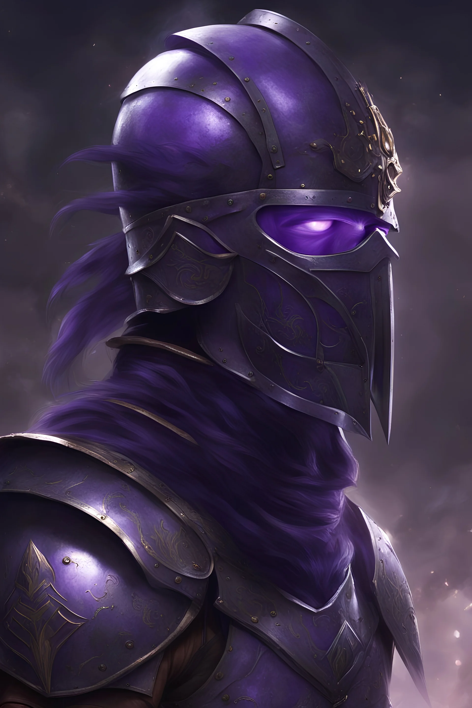 Gladiator, full body armor(including helmet), plume of purple flame, cap of purple flame