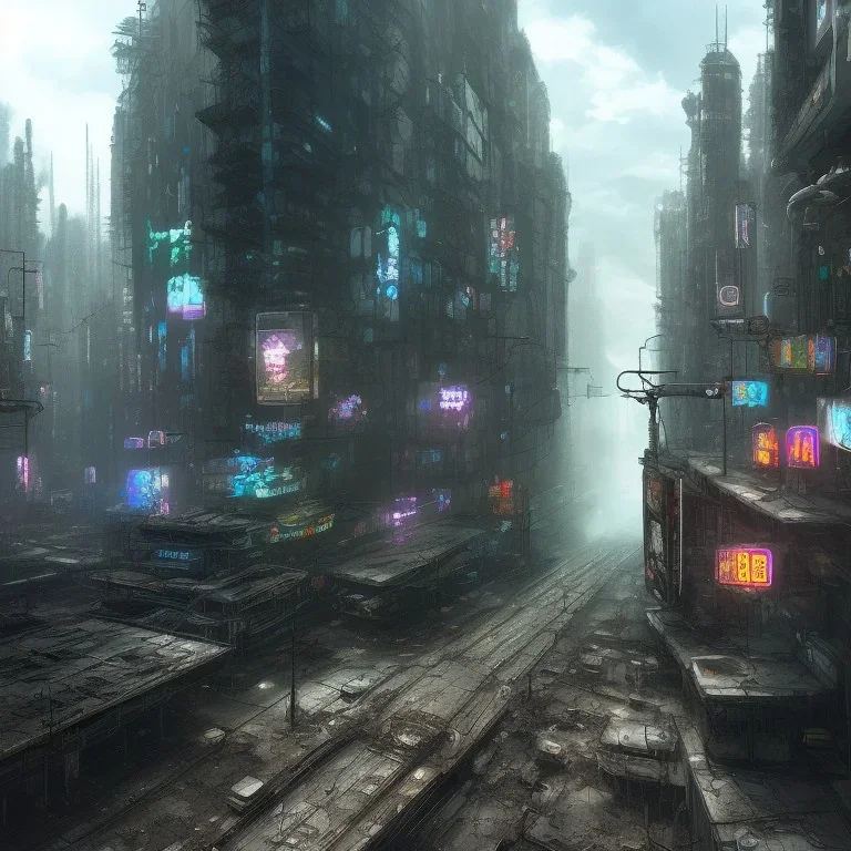 Cat, post-apocalyptic in a cyberpunk city, realistic