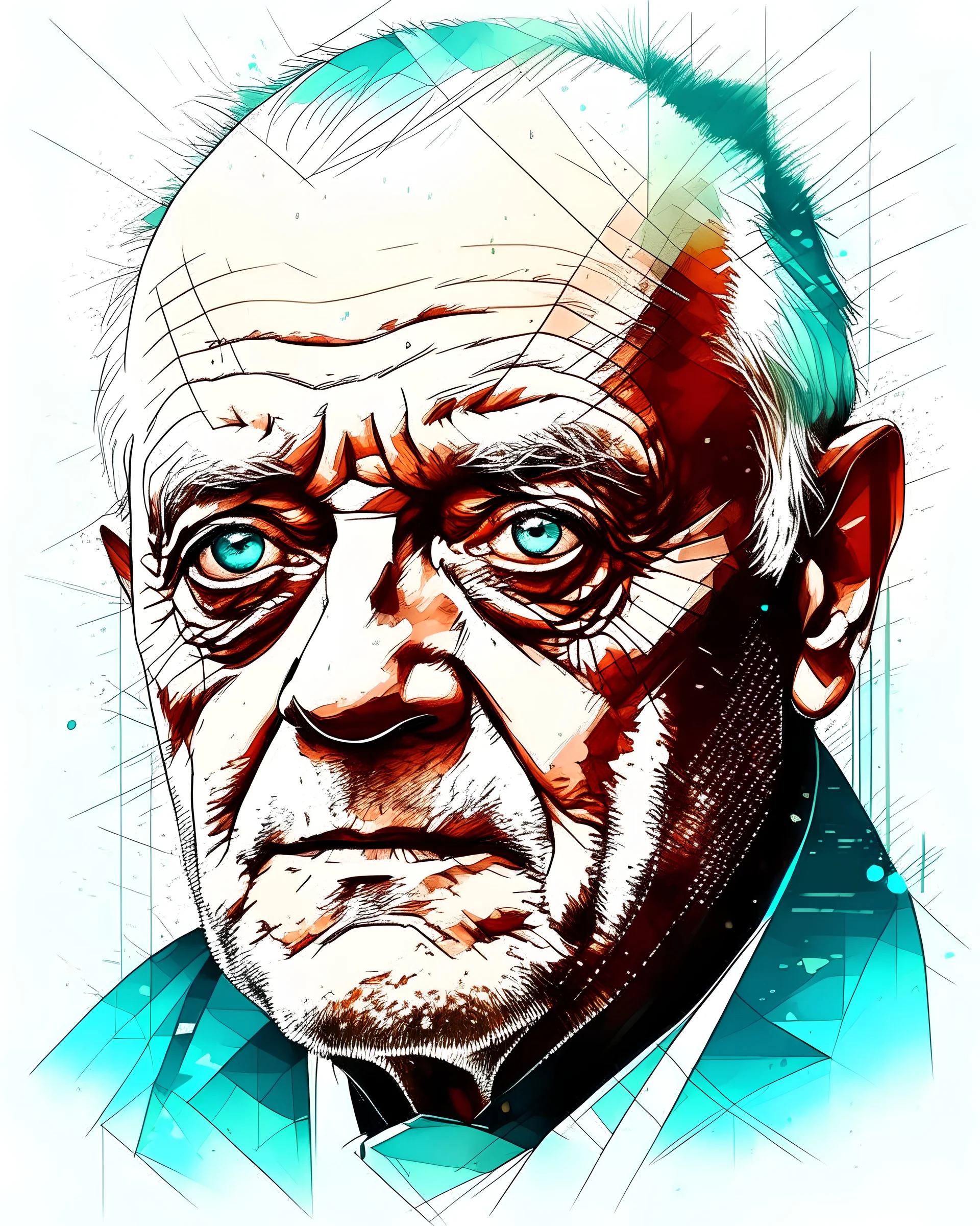 Anthony Hopkins | centered | symmetrical | concept art | key visual | intricate | highly detailed | iconic | precise lineart | vibrant | comprehensive cinematic | Carne Griffiths | Conrad Roset | Ralph Steadman | vector digital engraving | very high resolution | sharp focus | poster | no watermarks