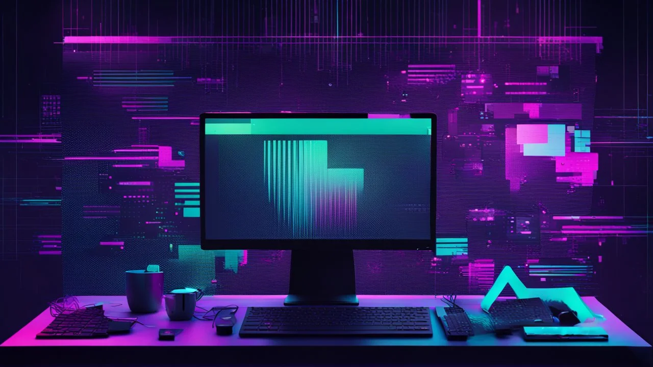 create me a hacker desktop background with the style of glitchart