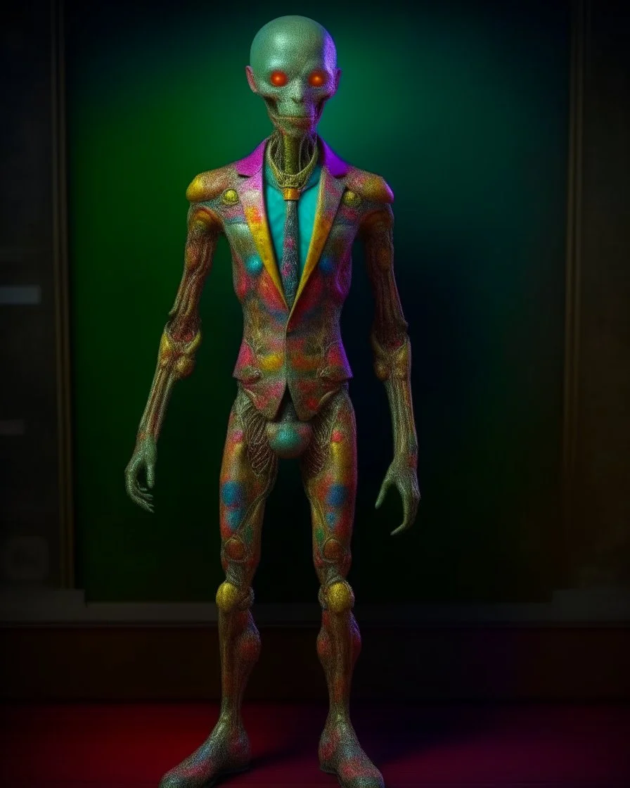 Full body alienígena antropomorfico humanoide con traje y corbata arte ilustración impresionista calidad ultra hiperdetallado intrincado maximalista 12k