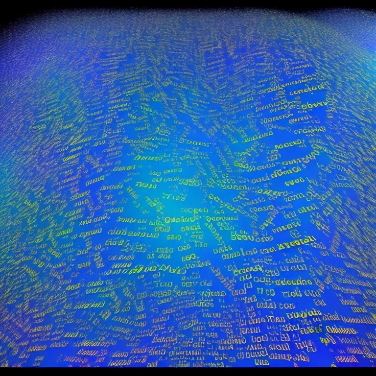 Random words letters, numbers and equations floating in the air at random rotations, location and sizes, of arial font, white glow on a dark sky in a 3d environment, by Van Goh