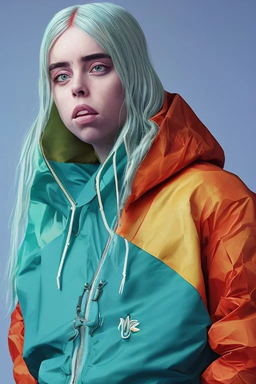 Billie Eilish, in a skirt, photorealistic, 8k