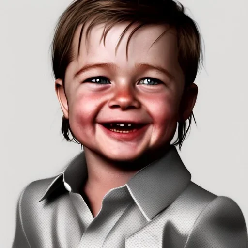 Brad Pitt toddler, smile, full body, hyper realistic