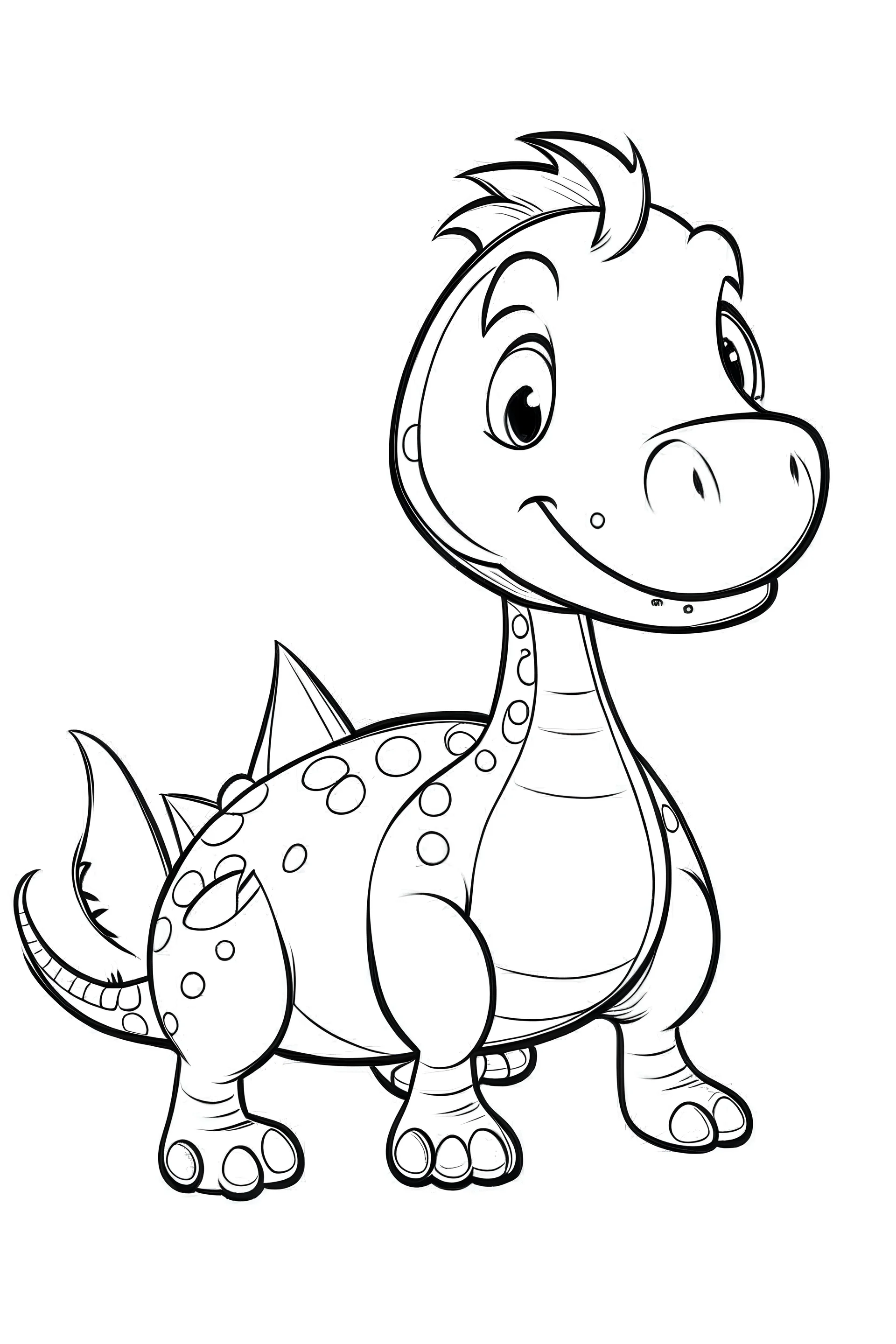 artistic outline for a cute dinosaur page, white background, full body, only use outline, line art, white background, no shadows, clear and style one line art