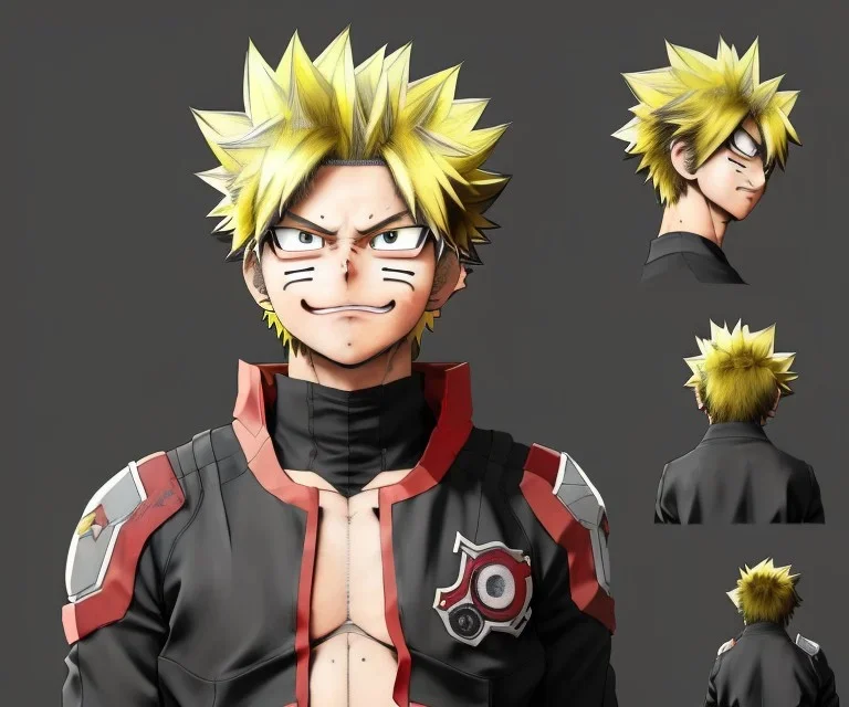 Detailed anime portrait of bakugo from my hero academia, gold hair and golden eyes, black suit, intricate details, full body portrait, keep head in frame, slight smile, black Japanese motif, concept art, highly detailed, digital painting, concept art, sharp focus, illustration, art by Yoji Shinkawa, WLOP and greg rutkowski and alphonse mucha and artgerm and yanjun Chen and Junji ito and Makoto Shinkai, HDR, octane render