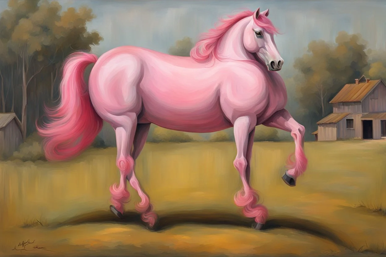 a pink horse like a 19th painting