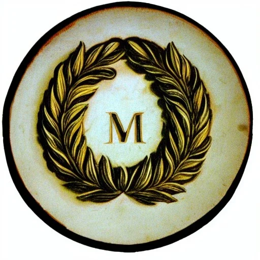 letter M, laurel wreath, roman style