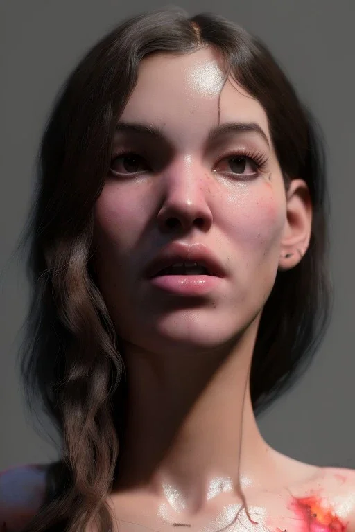 Ultra Realistic image, Rosalía artist, natural body ,portrait, normal complexion body, portrait, two bows, torn t-shirt, fog, vibrant color, highly detailed, art stations, concept art, smooth, unreal engine 5, god rays, ray tracing, RTX, lumen lighting, ultra detail, volumetric lighting, 3d.