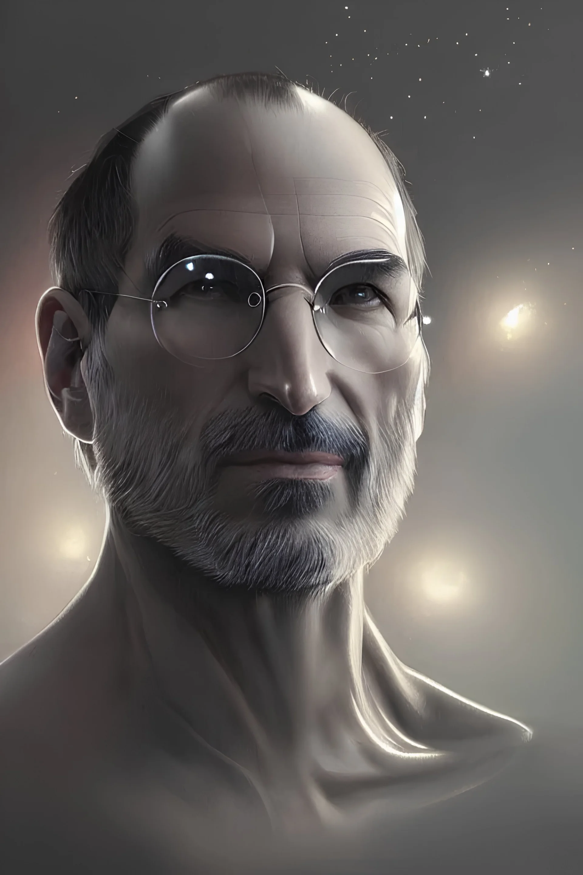 ultra realistic illustration, steve jobs, sci - fi, fantasy, intricate, elegant, highly detailed, digital painting, artstation, concept art, smooth, sharp focus, illustration, art by artgerm and greg rutkowski and alphonse mucha