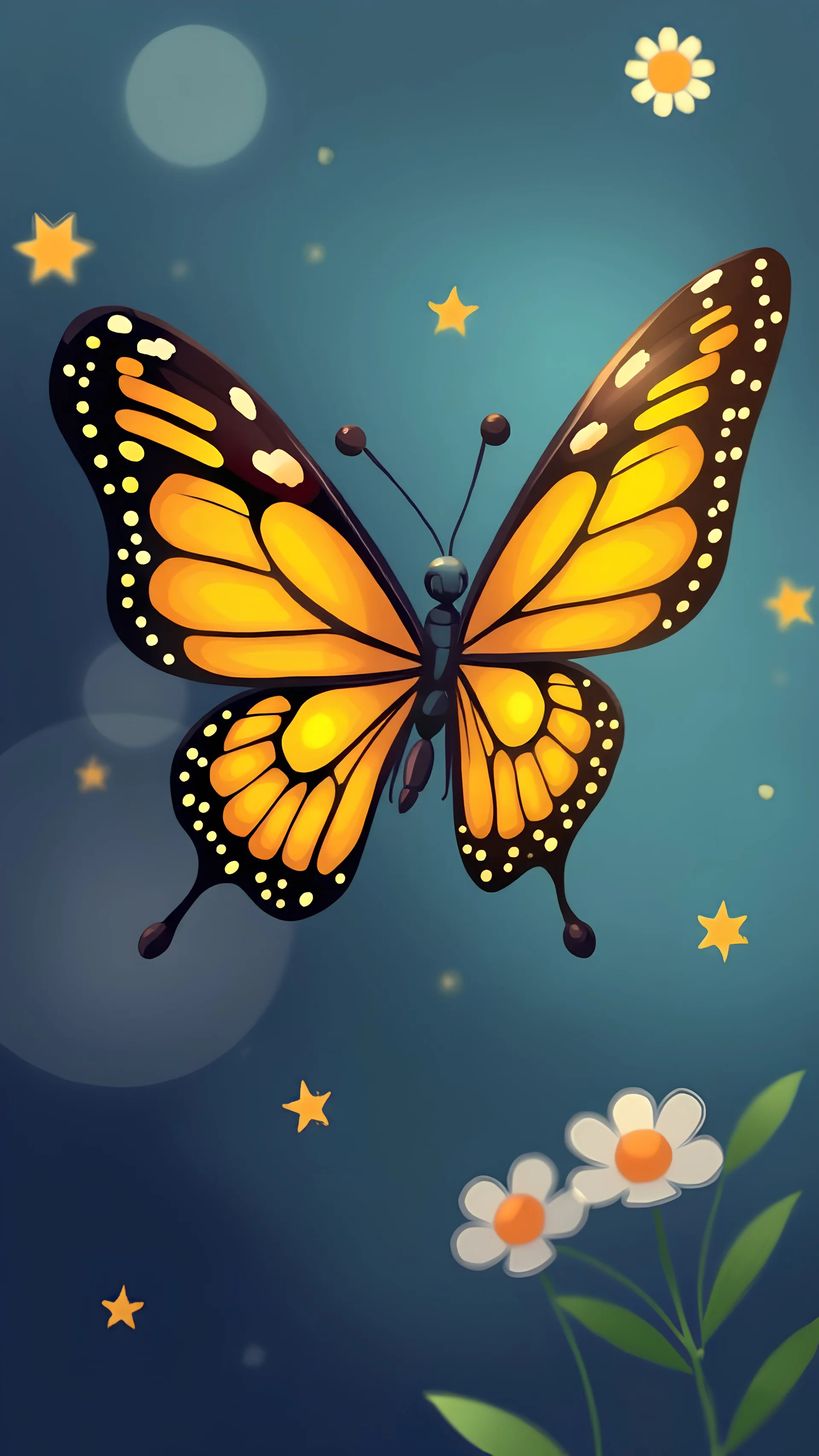 Butterfly trying to fly cartoon style