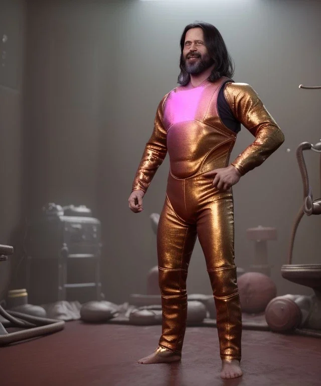 Man, wrestling, naked torso, breeches, suspenders, retro style, 80s, hot ambient, photo studio, red, gold, vibrant color, gradient, highly detailed, art stations, concept art, smooth, unreal engine 5, god rays, ray tracing, RTX, lumen lighting, ultra detail, volumetric lighting, 3d, finely drawn, high definition, high resolution.