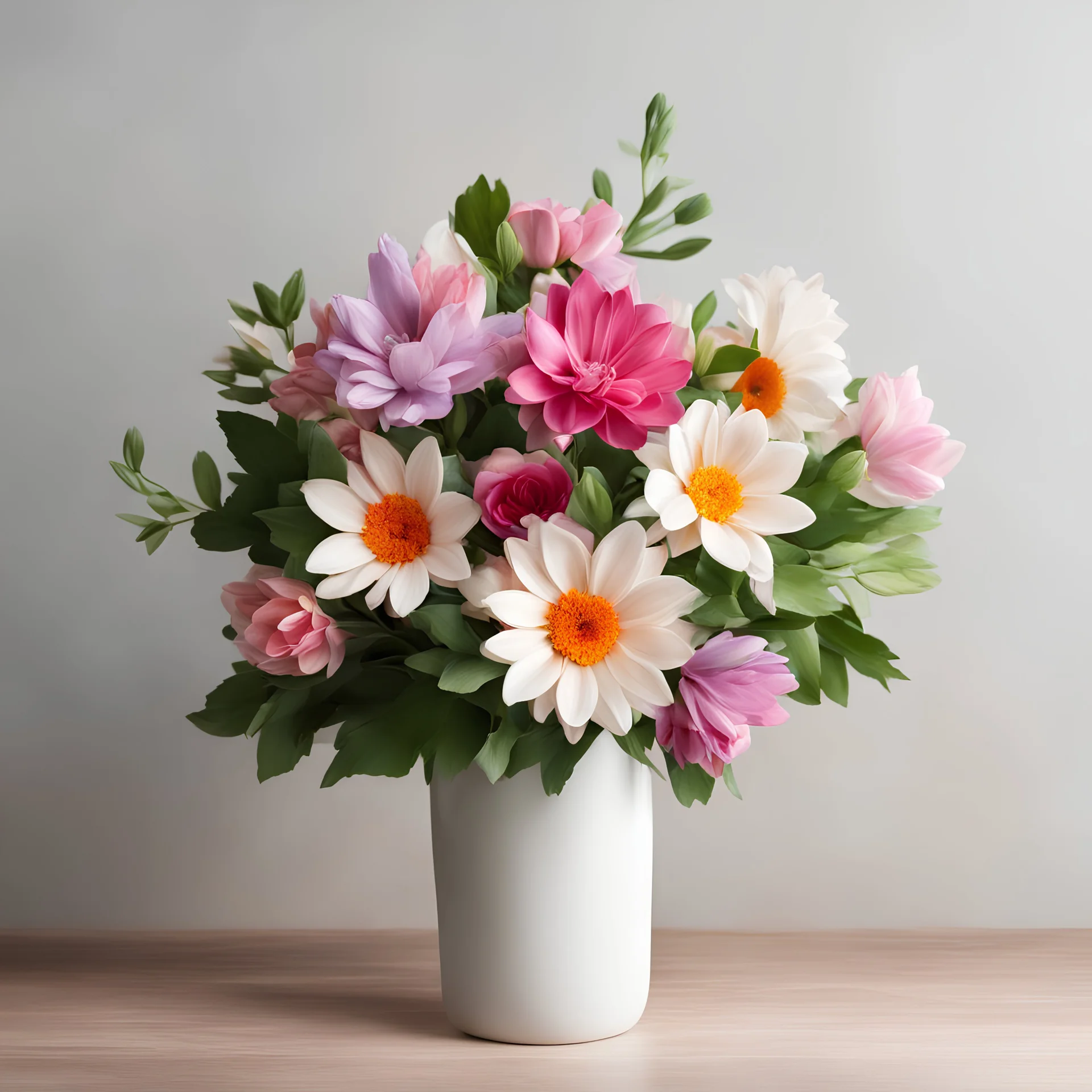 Cuteness. Hyper cute, intricate, gorgeous and minimalist flower bouquet. Inspired by Georgia O'Keeffe and Benetton. It features a sophisticated composition and vibrant and soft palettes. Urban art gallery on a sunny Nordic spring day. illuminated by volumetric and soft lighting.