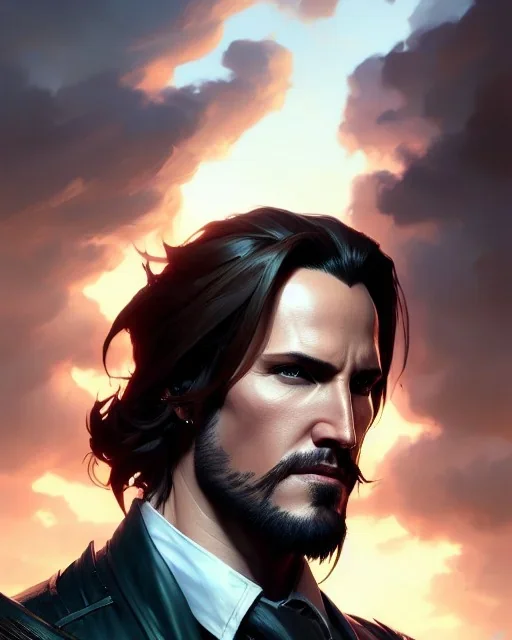 "matt mercer, full-scale head and shoulders portrait, 8k resolution concept art portrait by Greg Rutkowski, Artgerm, WLOP, Alphonse Mucha dynamic lighting hyperdetailed intricately detailed Splash art trending on Artstation triadic colors Unreal Engine 5 volumetric lighting Splash art fantasy