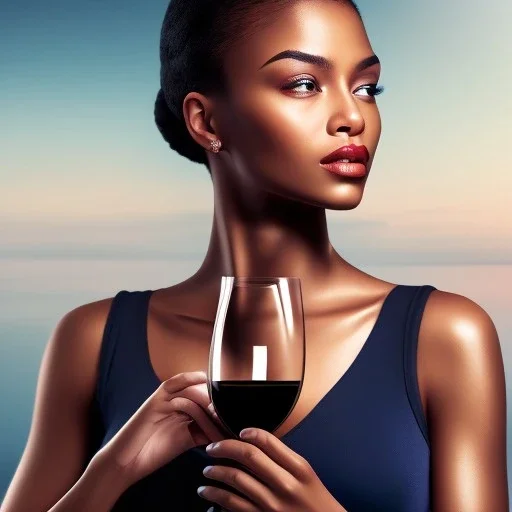 photo of a beautiful mixed race woman holding a bottle of wine, outdoors, photorealistic, ultra-detailed