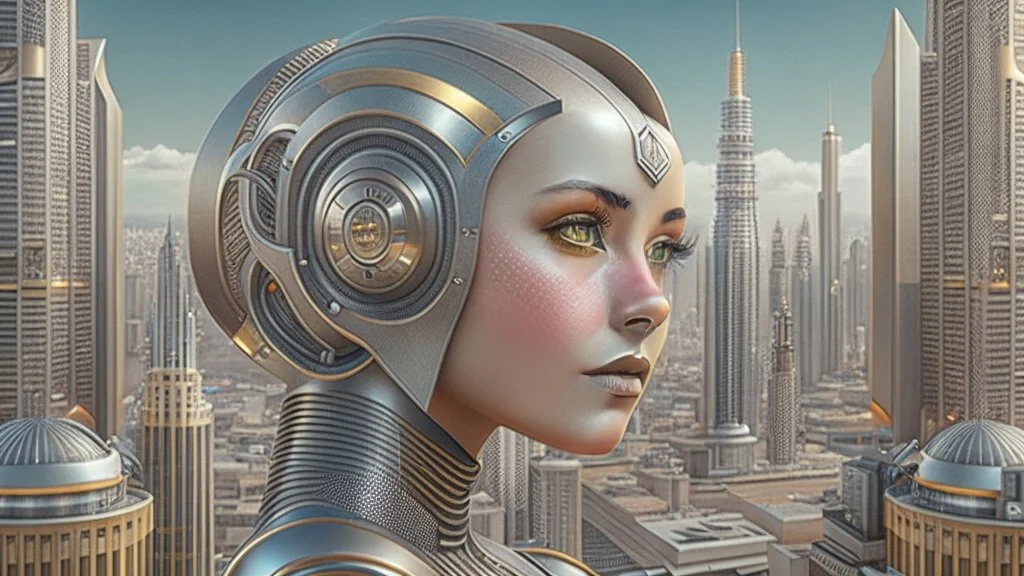 Metropolis like female android with open circuit