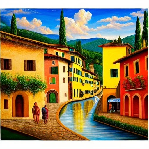 an ultradetailed painting of a florencia village, golden ratio, 4 k resolution, 8 k resolution, oil on canvas, landscape with Bright Colors, pop art