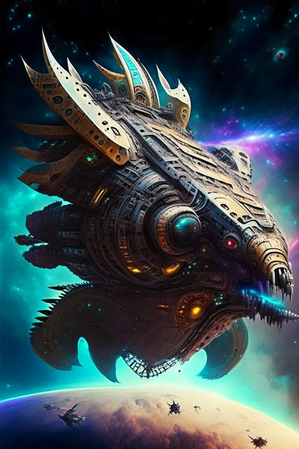 aztec hyperreal giant galactic monster spaceship