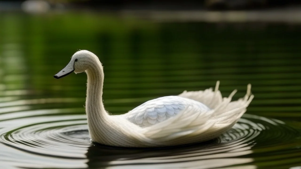 felt swan sailing on a water of origin and ash