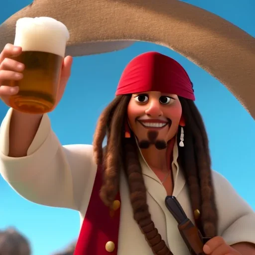 Captain Jack Sparrow Cheering with a beer in his hand