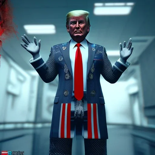 Donald trump in a skirt with tattoos cyberpunk very detailed cinematic unreal engine photo realistic