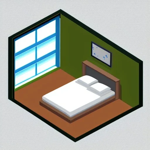 isometric room with a bed