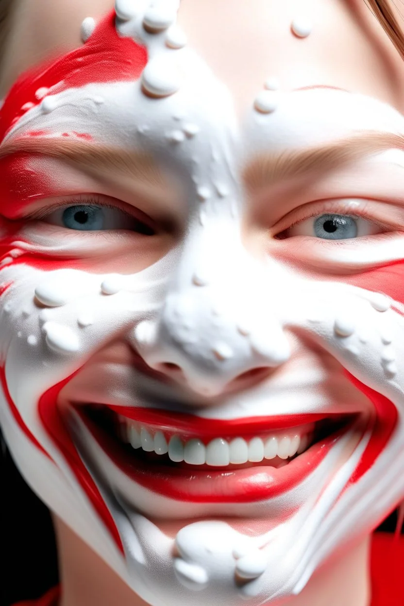 White rubber happy girl's face with rubber effect in all face with red sponge rubber effect