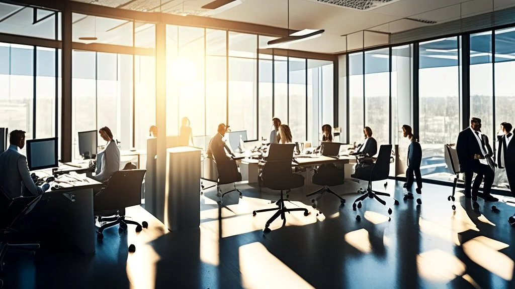 Certainly, here is a more detailed description of the ideal image for the article about "Successful Recruitment Strategies in the Business World" in English: The image features a well-lit, modern office space with large windows that provide ample natural light. The room is filled with a diverse group of employees who are engaged in various activities that reflect a dynamic work environment. In the foreground, a conference table is visible, where a team of professionals is gathered for a recruit