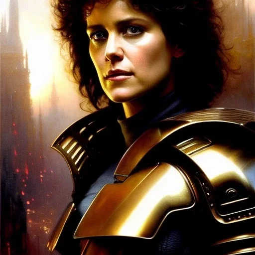 portrait beautiful face Ellen Ripley,busty,ancient metal armor balanciaga fashion clothe painting by gaston bussiere, greg rutkowski, yoji shinkawa, yoshitaka amano, tsutomu nihei, donato giancola, tim hildebrandt, oil on canvas, cinematic composition, extreme detail,fit full head inside picture,16k