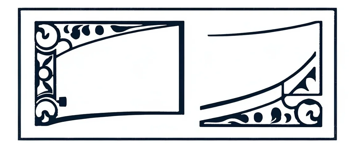 decorative corner elements(top left and bottom right) inspired by steam locomotive railroad and engraved stamps. antique printing