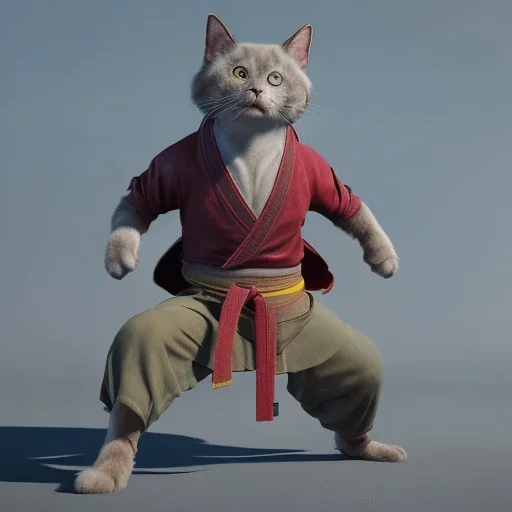 Kung fu ninja cat full body detail, unreal 5, octane render,cinema4d, dynamic lighting, 8k, redshift render, highly, hyperrealism ultra detailed, hyper realistic.