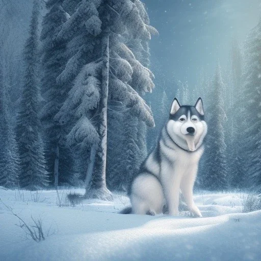 Husky, forest, snow, ice, mountain, 8K, cinematic lighting, sharp focus, masterpiece, expert