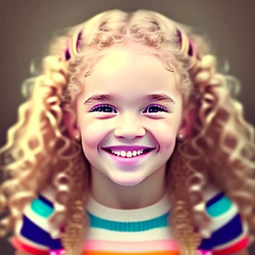 A cute little girl, curly blonde hair, the look on her smiling face.